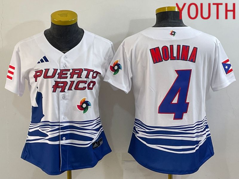 Youth 2023 World Cub Puerto Rico #4 Molina White MLB Jersey9
